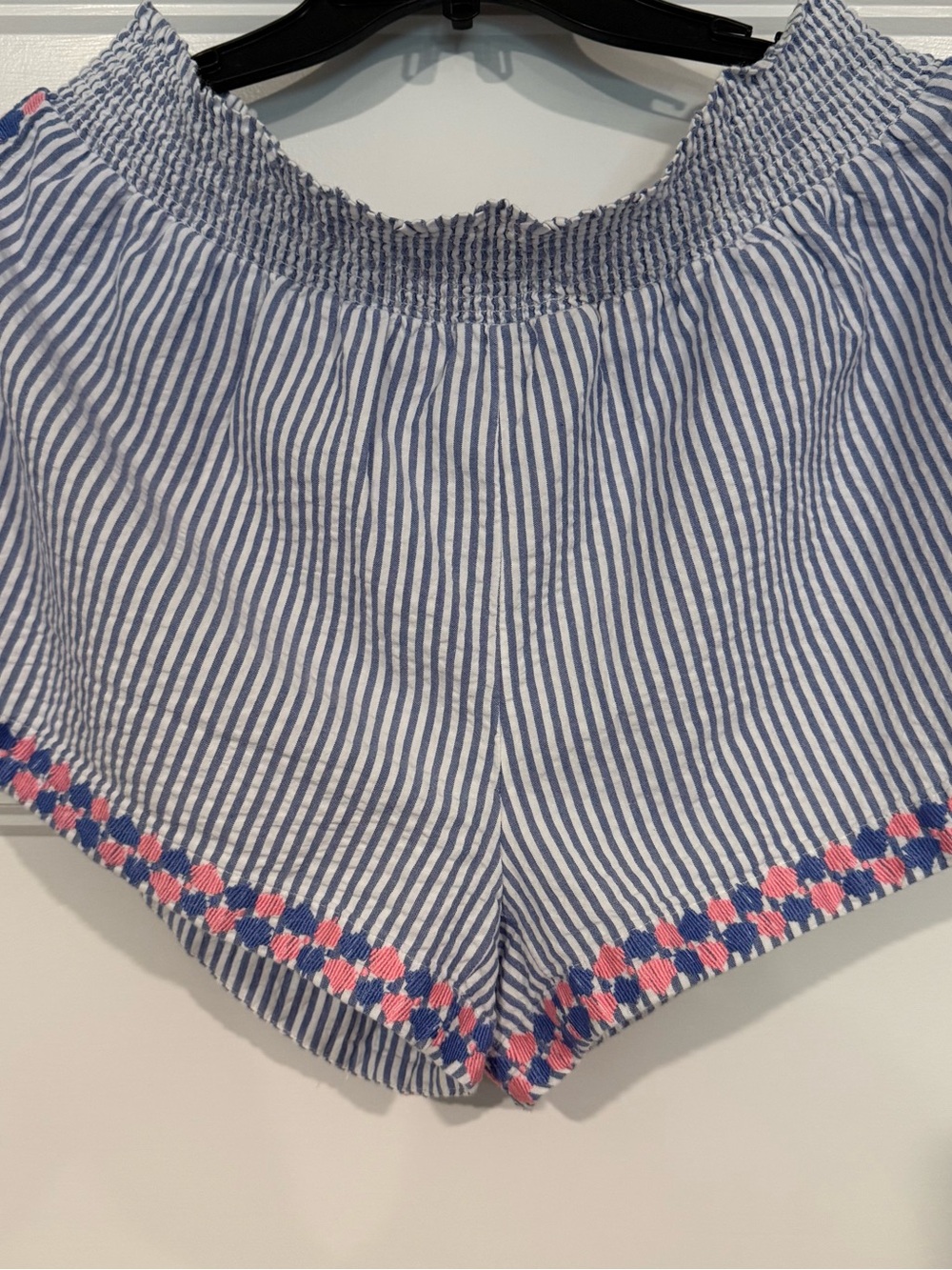 Vineyard Vines Blue & White Striped High-Waist Shorts with Pink Trim